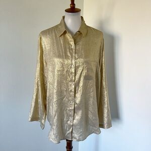Victoria's Secret VS Gold Pajama Top Shirt L Large Metallic Shimmer Sleepwear